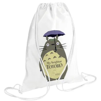 Totoro from My Neighbor Totoro, Τσάντα πλάτης πουγκί GYMBAG λευκή (28x40cm)