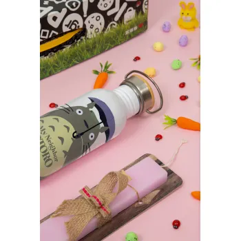 Totoro from My Neighbor Totoro, Πασχαλινή Λαμπάδα με παγούρι μεταλλικό (620ml, stainless steel) & κερί αρωματικό πλακέ (30cm) (ΡΟΖ)