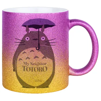 Totoro from My Neighbor Totoro, Κούπα Χρυσή/Ροζ Glitter, κεραμική, 330ml