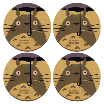 Totoro from My Neighbor Totoro, ΣΕΤ x4 Σουβέρ ξύλινα στρογγυλά plywood (9cm)