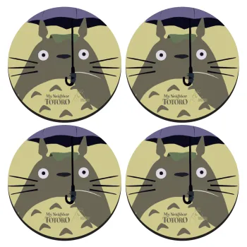 Totoro from My Neighbor Totoro, ΣΕΤ 4 Σουβέρ ξύλινα στρογγυλά (9cm)