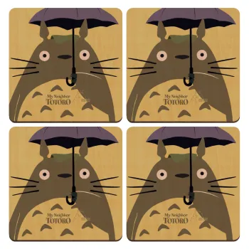 Totoro from My Neighbor Totoro, ΣΕΤ x4 Σουβέρ ξύλινα τετράγωνα plywood (9cm)