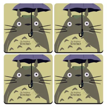 Totoro from My Neighbor Totoro, ΣΕΤ 4 Σουβέρ ξύλινα τετράγωνα (9cm)