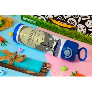 Totoro from My Neighbor Totoro, Easter candle, Childrens hot water bottle, stainless steel, with safety straw, BLUE (500ml)