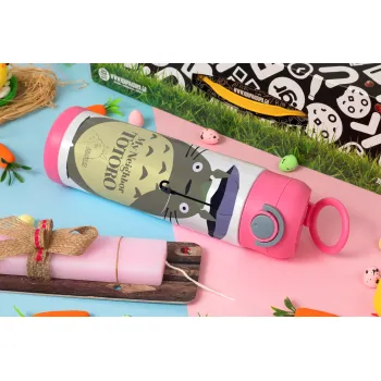 Totoro from My Neighbor Totoro, Easter candle, Childrens hot water bottle, stainless steel, with safety straw, PINK (500ml)