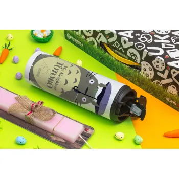 Totoro from My Neighbor Totoro, Πασχαλινή Λαμπάδα με Travel Tumbler θερμό με διπλό καπάκι (600ml, BPA free) & κερί αρωματικό πλακέ (30cm) (ΡΟΖ)