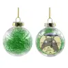 Transparent Christmas tree ball ornament with green filling 8cm