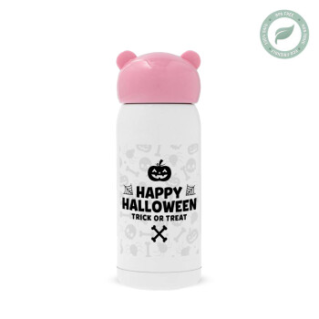 Happy Halloween pumpkin, Ροζ ανοξείδωτο παγούρι θερμό (Stainless steel), 320ml