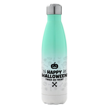 Happy Halloween pumpkin, Μεταλλικό παγούρι θερμός Πράσινο/Λευκό (Stainless steel), διπλού τοιχώματος, 500ml