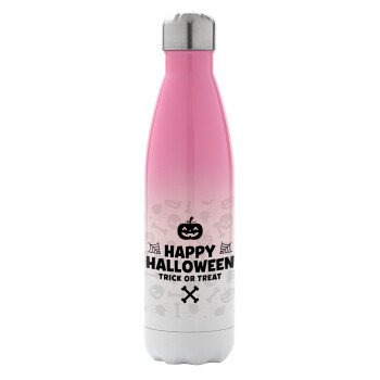 Happy Halloween pumpkin, Μεταλλικό παγούρι θερμός Ροζ/Λευκό (Stainless steel), διπλού τοιχώματος, 500ml