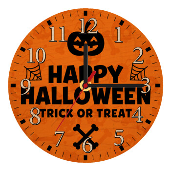 Happy Halloween pumpkin, Ρολόι τοίχου ξύλινο plywood (20cm)