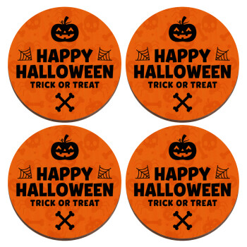 Happy Halloween pumpkin, ΣΕΤ x4 Σουβέρ ξύλινα στρογγυλά plywood (9cm)