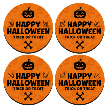 Happy Halloween pumpkin, SET of 4 round wooden coasters (9cm)