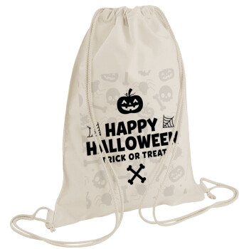Happy Halloween pumpkin, Backpack bag GYMBAG natural (28x40cm)