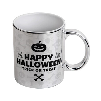 Happy Halloween pumpkin, Mug ceramic, silver mirror, 330ml