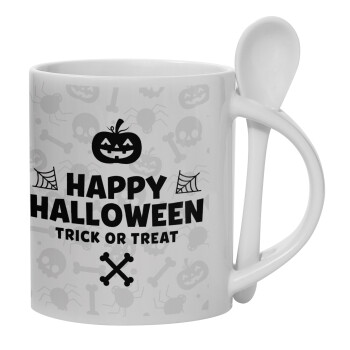 Happy Halloween pumpkin, Ceramic coffee mug with Spoon, 330ml (1pcs)