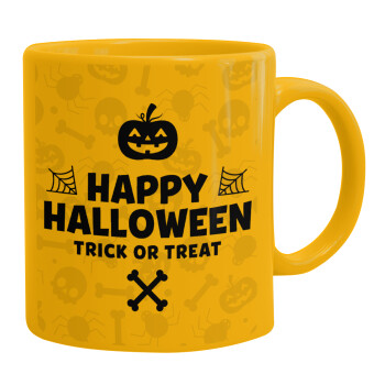 Happy Halloween pumpkin, Ceramic coffee mug yellow, 330ml (1pcs)