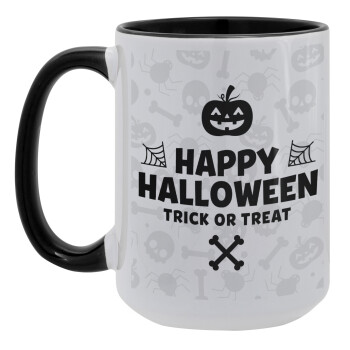 Happy Halloween pumpkin, Κούπα Mega 15oz, κεραμική Μαύρη, 450ml