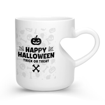 Happy Halloween pumpkin, Κούπα καρδιά λευκή, κεραμική, 330ml