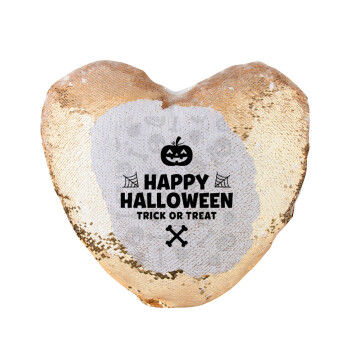 Happy Halloween pumpkin, Μαξιλάρι καναπέ καρδιά Μαγικό Χρυσό με πούλιες 40x40cm περιέχεται το  γέμισμα