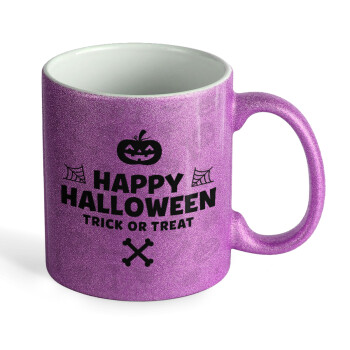 Happy Halloween pumpkin, Κούπα Μωβ Glitter που γυαλίζει, κεραμική, 330ml