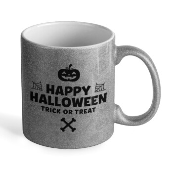 Happy Halloween pumpkin, Κούπα Ασημένια Glitter που γυαλίζει, κεραμική, 330ml