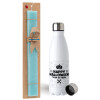 Easter Set, metallic stainless steel water bottle (750ml) & aromatic flat Easter candle (30cm) (TURQUOISE)