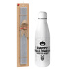 Easter Set, metallic stainless thermos bottle (500ml) & scented flat Easter candle (30cm) (GRAY)