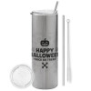 Tumbler stainless steel Silver 600ml, with metal straw & cleaning brush
