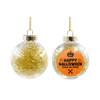 Happy Halloween pumpkin, Χριστουγεννιάτικη μπάλα δένδρου διάφανη με χρυσό γέμισμα 8cm