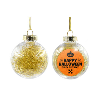 Happy Halloween pumpkin, Transparent Christmas tree ball ornament with gold filling 8cm