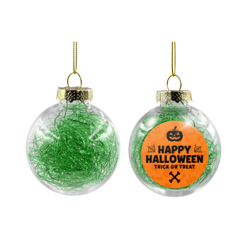 Happy Halloween pumpkin, Χριστουγεννιάτικη μπάλα δένδρου διάφανη με πράσινο γέμισμα 8cm