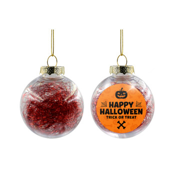 Happy Halloween pumpkin, Transparent Christmas tree ball ornament with red filling 8cm