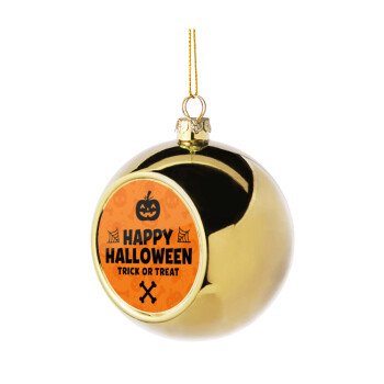 Happy Halloween pumpkin, Χριστουγεννιάτικη μπάλα δένδρου Χρυσή 8cm