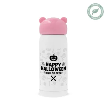Happy Halloween pumpkin, Ροζ ανοξείδωτο παγούρι θερμό (Stainless steel), 320ml