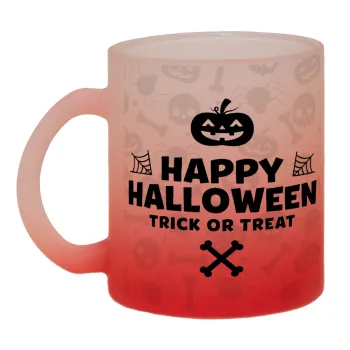 Happy Halloween pumpkin, Κούπα γυάλινη δίχρωμη με βάση το κόκκινο ματ, 330ml