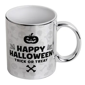 Happy Halloween pumpkin, Κούπα κεραμική, ασημένια καθρέπτης, 330ml