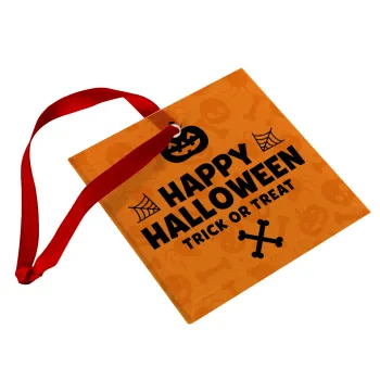Happy Halloween pumpkin, Christmas ornament, glass square ornament 9x9cm
