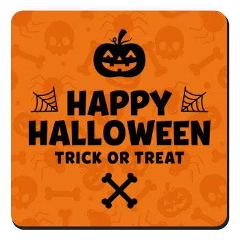 Happy Halloween pumpkin, Τετράγωνο μαγνητάκι ξύλινο 9x9cm