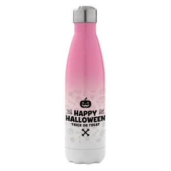 Happy Halloween pumpkin, Μεταλλικό παγούρι θερμός Ροζ/Λευκό (Stainless steel), διπλού τοιχώματος, 500ml