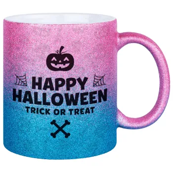 Happy Halloween pumpkin, Κούπα Χρυσή/Μπλε Glitter, κεραμική, 330ml