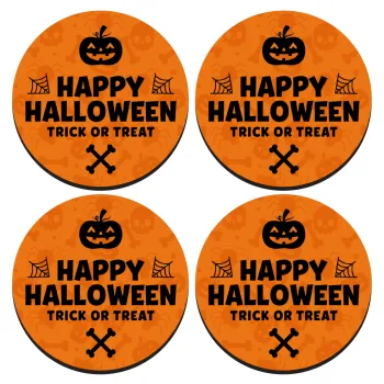 Happy Halloween pumpkin, ΣΕΤ 4 Σουβέρ ξύλινα στρογγυλά (9cm)
