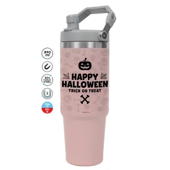 Happy Halloween pumpkin, Pink color, 890ml (30oz) stainless Steel Tumbler with Handle