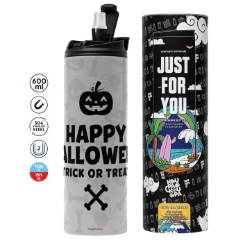 Happy Halloween pumpkin, Tumbler stainless steel GREY 600ml