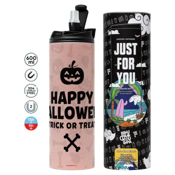 Happy Halloween pumpkin, Tumbler stainless steel PINK 600ml