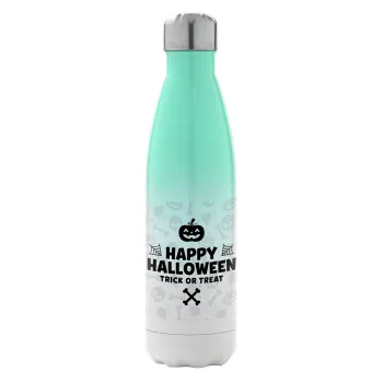 Happy Halloween pumpkin, Metal mug thermos Green/White (Stainless steel), double wall, 500ml