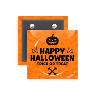 Happy Halloween pumpkin, Κονκάρδα παραμάνα τετράγωνη 5x5cm