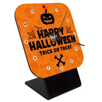 Happy Halloween pumpkin, Quartz Wooden table clock with hands (10cm)