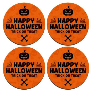 Happy Halloween pumpkin, ΣΕΤ x4 Σουβέρ ξύλινα στρογγυλά plywood (9cm)