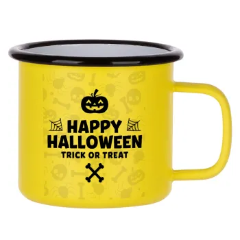 Happy Halloween pumpkin, Metallic enamel MATT Yellow cup 360ml